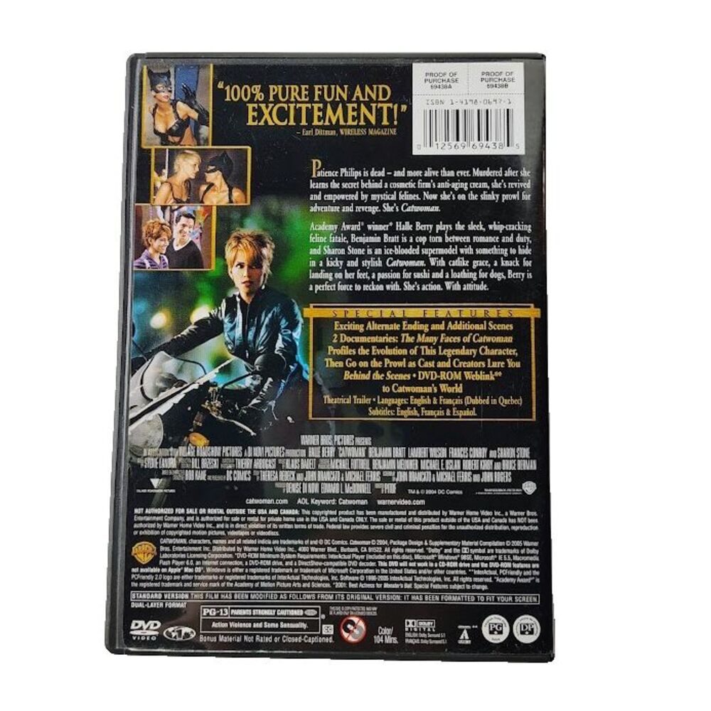 CATWOMAN DVD 2004 Movie Halle Berry Superhero Action PG 13 Cat Woman - Picture 2 of 3